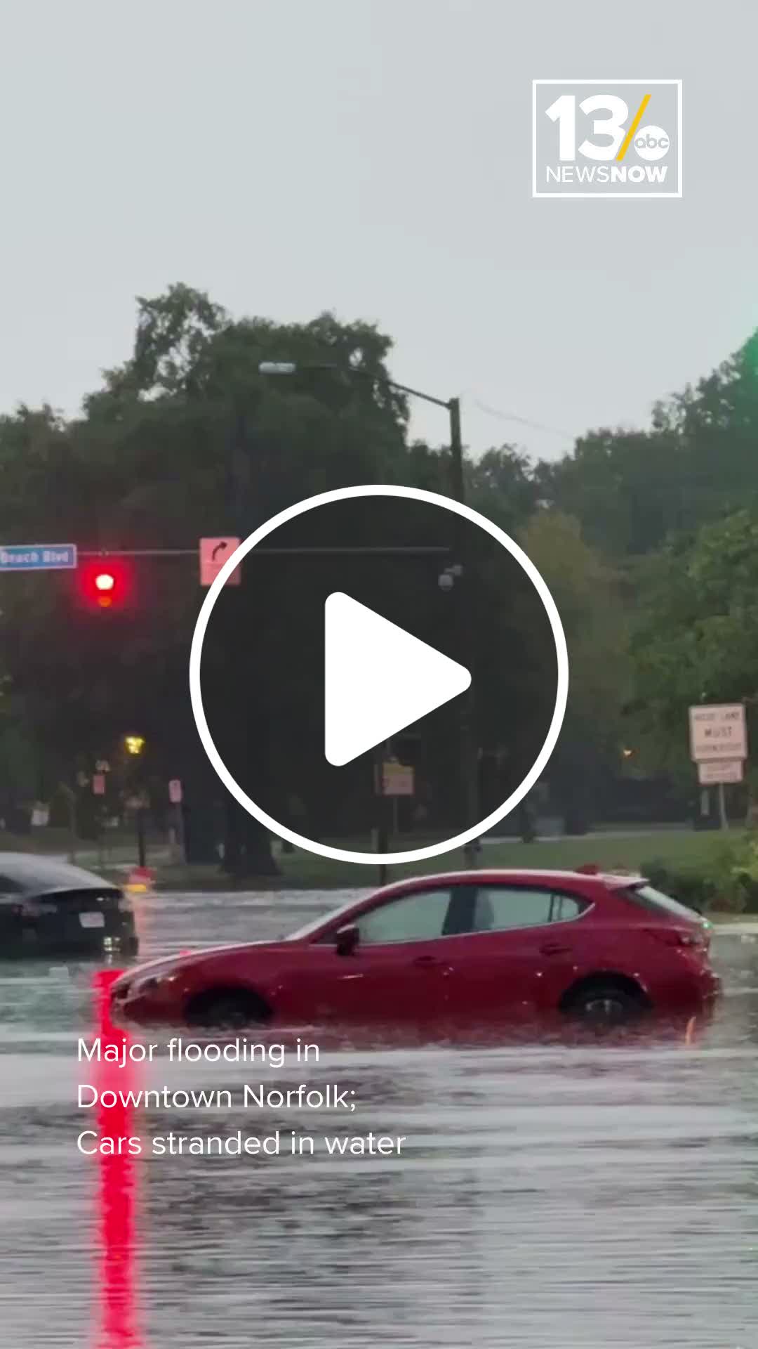 Major flooding in Downtown Norfolk;Cars stranded in water